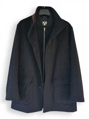 Saks Fifth Avenue Loro Piana Storm System Wool Car Coat Men's Black Italy Sz XL
